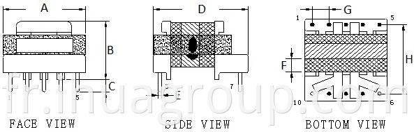 Fréquence à haute fréquence EE16 Type à sec Impédance électronique correspondant audio transformateur audio pour l'énergie solaire